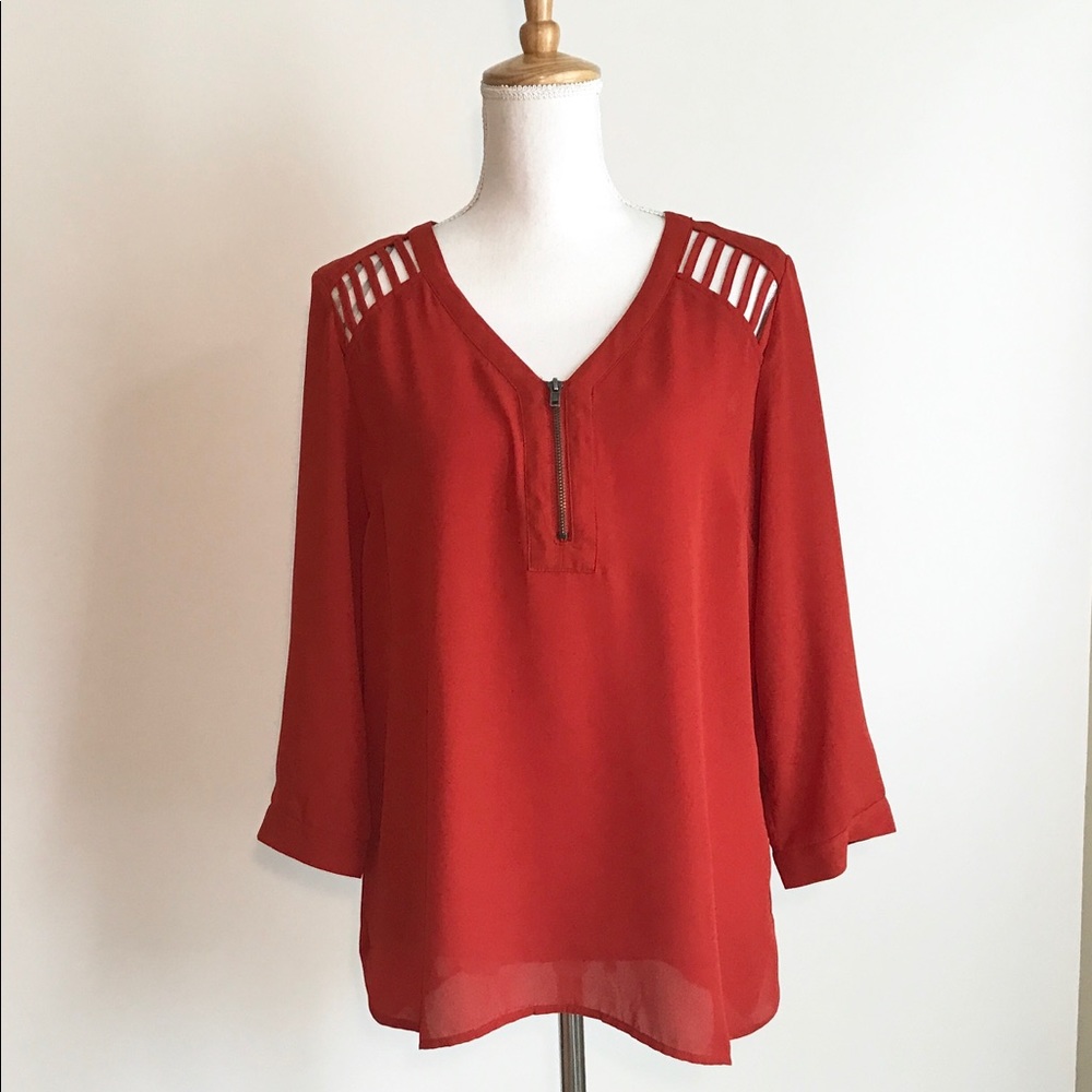 Forever 21 Rust Colored Zipper Front Blouse